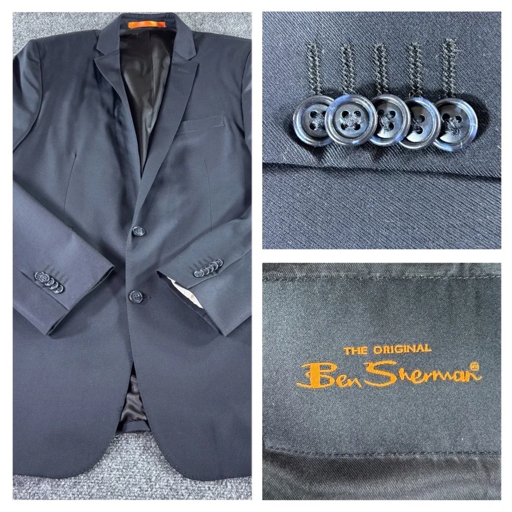 Ben Sherman‎ Blazer Mens 42L Black 100% Wool 2-Button Double Vent Sport Coat